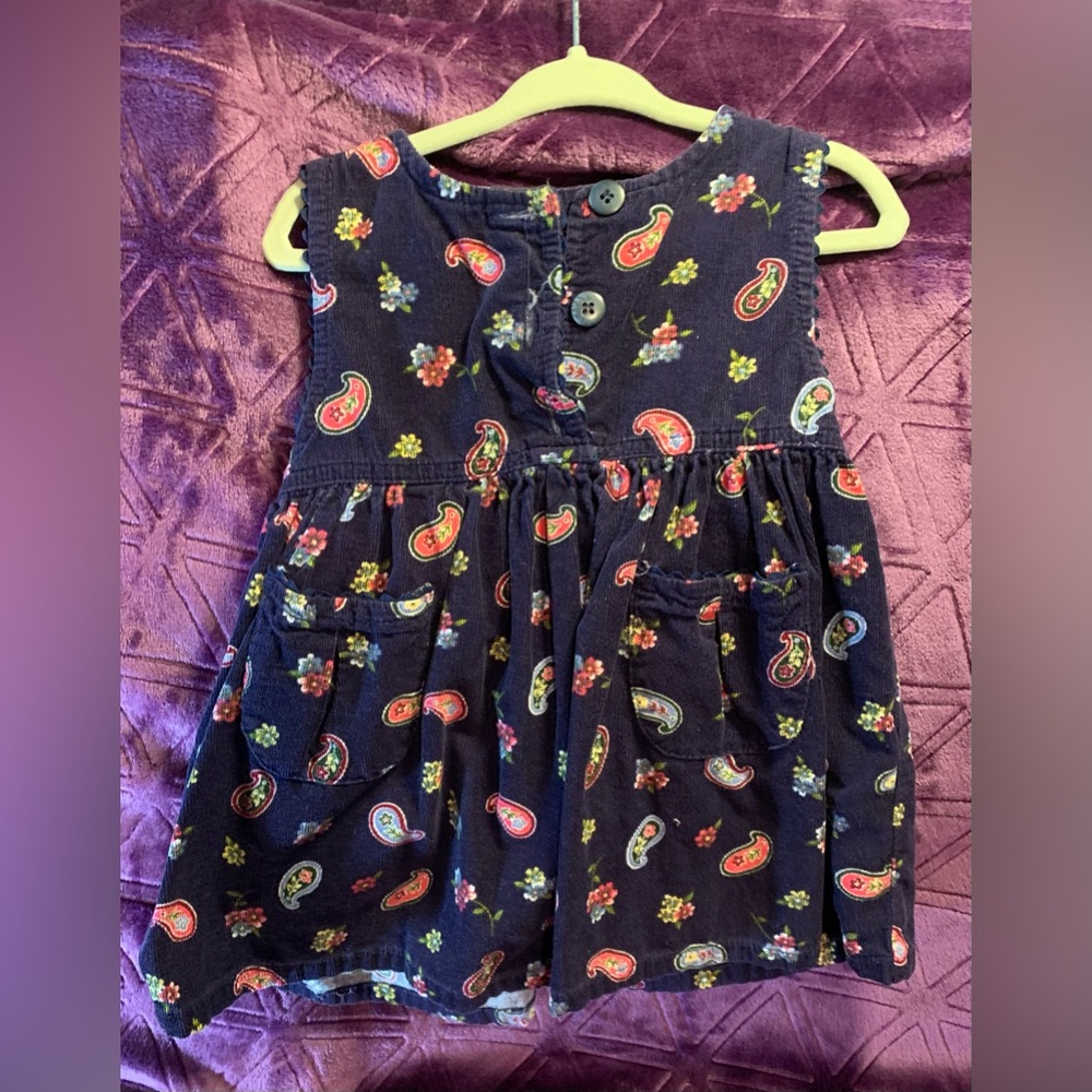Vintage McKid’s Corduroy dress, 18 months, dark blue with paisley and flowers